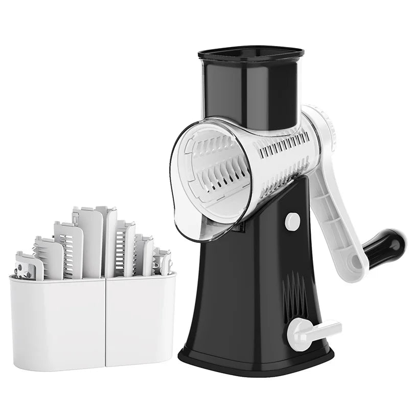 Premium Rotary Cheese Grater - 5-in-1 Manual Handheld Shredder with Suction Base - Perfect for Cheese, Vegetables, and More