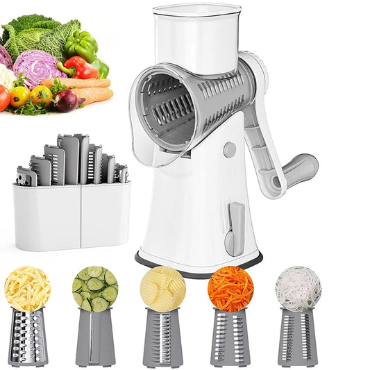 Premium Rotary Cheese Grater - 5-in-1 Manual Handheld Shredder with Suction Base - Perfect for Cheese, Vegetables, and More