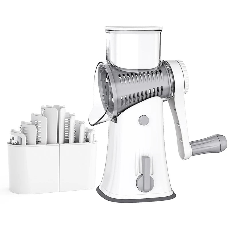 Premium Rotary Cheese Grater - 5-in-1 Manual Handheld Shredder with Suction Base - Perfect for Cheese, Vegetables, and More